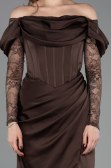 Robe de Soirée Longue Satin Brun ABU5829