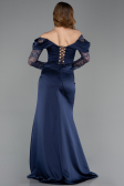 Robe de Soirée Longue Satin Bleu Marine ABU5829