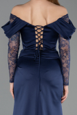 Robe de Soirée Longue Satin Bleu Marine ABU5829