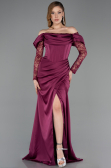 Robe de Soirée Longue Satin Prune ABU5829