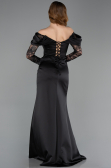 Robe de Soirée Longue Satin Noir ABU5829