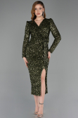 Robe de Cérémonie Midi Squameuse Kaki ABK2543