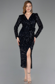 Robe de Cérémonie Midi Squameuse Bleu Marine ABK2543