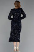 Robe de Cérémonie Midi Squameuse Bleu Marine ABK2543