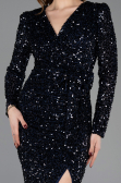 Robe de Cérémonie Midi Squameuse Bleu Marine ABK2543