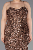 Robe de Soirée Grande Taille Longue Squameuse Cuivre ABU5818