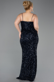 Robe de Soirée Grande Taille Longue Squameuse Bleu Marine ABU5818