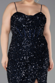 Robe de Soirée Grande Taille Longue Squameuse Bleu Marine ABU5818