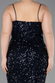 Robe de Soirée Grande Taille Longue Squameuse Bleu Marine ABU5818