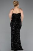 Robe de Soirée Grande Taille Longue Squameuse Noir ABU5818