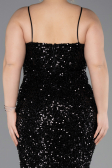 Robe de Soirée Grande Taille Longue Squameuse Noir ABU5818