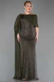 Robe de Soirée Grande Taille Longue Perlé Kaki ABU5819
