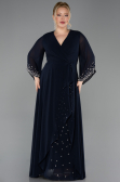 Robe de Soirée Grande Taille Longue Mousseline Bleu Marine ABU5853