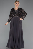 Robe Grande Taille Longue Mousseline Anthracite ABU5859