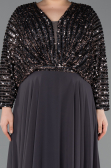 Robe Grande Taille Longue Mousseline Anthracite ABU5859