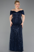 Robe Grande Taille Longue Perlé Bleu Marine ABU5742