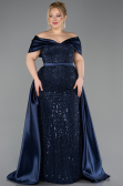 Robe Grande Taille Longue Perlé Bleu Marine ABU5742