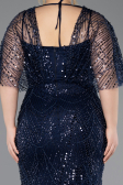 Robe de Soirée Grande Taille Longue Perlé Bleu Marine ABU5722