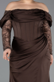 Robe de Soirée Grande Taille Longue Satin Brun ABU5831