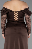 Robe de Soirée Grande Taille Longue Satin Brun ABU5831
