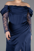 Robe de Soirée Grande Taille Longue Satin Bleu Marine ABU5831