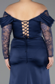 Robe de Soirée Grande Taille Longue Satin Bleu Marine ABU5831