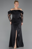 Robe de Soirée Grande Taille Longue Satin Noir ABU5831