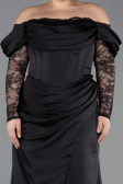 Robe de Soirée Grande Taille Longue Satin Noir ABU5831