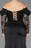 Robe de Soirée Grande Taille Longue Satin Noir ABU5831