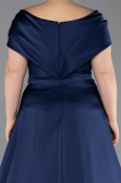 Robe De Soirée Grande Taille Longue Satin Bleu Marine ABU5835