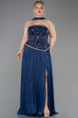 Robe De Soirée Grande Taille Longue Mousseline Bleu Marine ABU5793