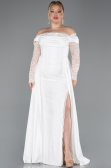 Robe de Soirée Grande Taille Longue Dantelle Blanc ABU5724