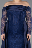 Robe de Soirée Grande Taille Longue Dantelle Bleu Marine ABU5724