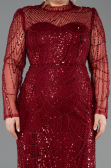 Robe De Soirée Grande Taille Longue Perlé Rouge Bordeaux ABU5643