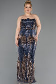 Robe De Soirée Grande Taille Longue Squameuse Bleu Marine ABU5830