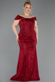 Robe de Soirée Grande Taille Longue Dantelle Rouge Bordeaux ABU5824
