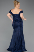 Robe de Soirée Grande Taille Longue Dantelle Bleu Marine ABU5824