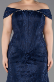 Robe de Soirée Grande Taille Longue Dantelle Bleu Marine ABU5824