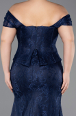 Robe de Soirée Grande Taille Longue Dantelle Bleu Marine ABU5824