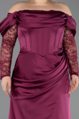 Robe de Soirée Grande Taille Longue Satin Prune ABU5831