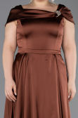 Robe De Soirée Grande Taille Longue Satin Marron Clair ABU5835