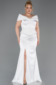 Robe de Soirée Grande Taille Longue Satin Blanc ABU5878
