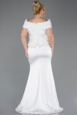 Robe de Soirée Grande Taille Longue Satin Blanc ABU5878