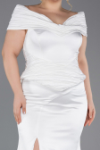Robe de Soirée Grande Taille Longue Satin Blanc ABU5878