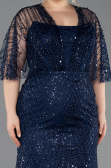 Robe De Soirée Grande Taille Longue Perlé Bleu Marine ABU5800