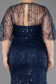 Robe De Soirée Grande Taille Longue Perlé Bleu Marine ABU5800
