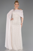 Robe de Soirée Grande Taille Longue Perlé Beige ABU5819