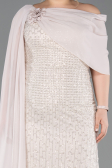 Robe de Soirée Grande Taille Longue Perlé Beige ABU5819