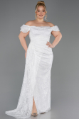 Robe de Soirée Grande Taille Longue Dantelle Blanc ABU5729