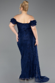Robe de Soirée Grande Taille Longue Dantelle Bleu Marine ABU5729